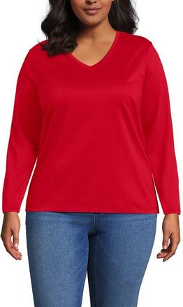 Lands End Plus Size Supima Cotton Long Sleeve V-Neck T-Shirt in Compass Red at Nordstrom, Size 3X
