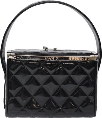 Chanel Vintage Metal Box Bag Quilted Patent Black Patent_Leather Handbag (Pre-Owned)