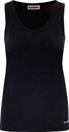 Jil Sander Black Crewneck Sleeveless Top In Cotton Woman
