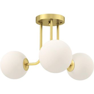 OEM L&aacute;mpara De Techo Para Interiores, Led De 25 W, Luminaria De 3 Luces Con Casquillos G9, Pantalla Esf&eacute;rica, 42 X 42 X 26,5 Cm, Color Dorado -crezuo