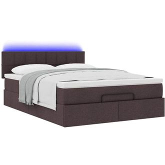 vidaXL Vidaxl - Cama Otomana Con Colch&oacute;n Led Marr&oacute;n Oscuro 140x190 Cm Tela