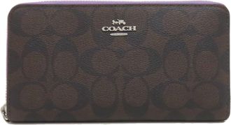 Coach Signature Brown Purple Signature Line Long Wallet (Bi-Fold) (Pre-Owned)