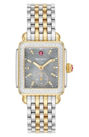 Michele Deco Mid Diamond Bracelet Watch, in Two Tone at Nordstrom