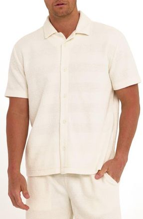 Threads 4 Thought Archer Stripe Jacquard Short Sleeve Terry Cloth Button-Up Shirt in White at Nordstrom, Size Xx-Large