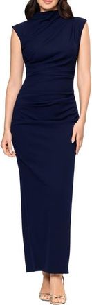 Betsy & Adam Pleated Sleeveless Column Gown in Navy at Nordstrom, Size 12