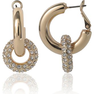 BCBGeneration Pav&eacute; and Polished Gold-Tone Double Hoop Earrings in Gold Tone at Nordstrom