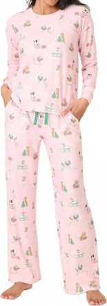 PJ Salvage Peace & Pawlidays Dog Print Pants Set In Pink
