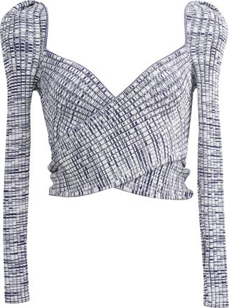 Self Portrait Wrapover Ribbed-Knit Crop Top in Blue Viscose