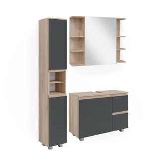 Vicco Conjunto De Muebles De Ba&ntilde;o J-shape, Sonoma, 3 Partes, Con Armario Alto