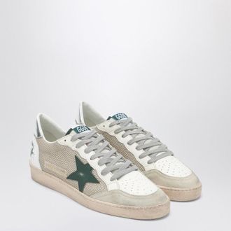 Golden Goose Ballstar Sneakers In White And Green With Vintage Effect