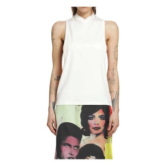 Versace Sleeveless Tops, female, White, Size: S Vintage Stretch Cotton Jersey Tank Top