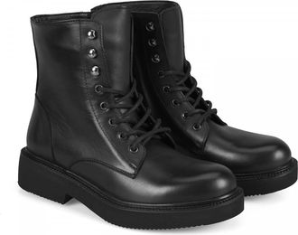 Desa Womens Leather Lace-Up Boots - Flat Heel, Breathable | Black - 39