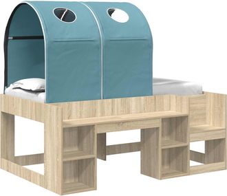 vidaXL Cama Con T&uacute;nel Con Estante 3 Uds. Roble Sonoma Y Azul Claro Vidaxl
