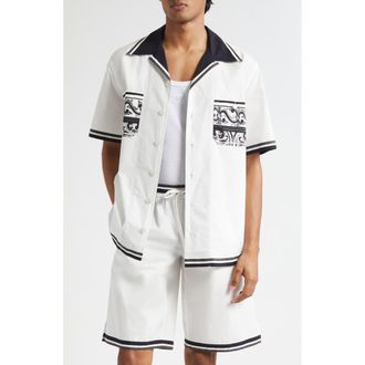 Dolce & Gabbana Majolica Print Cotton Poplin Camp Shirt in Hx5Dq Maiolica 3L Nero at Nordstrom, Size 40