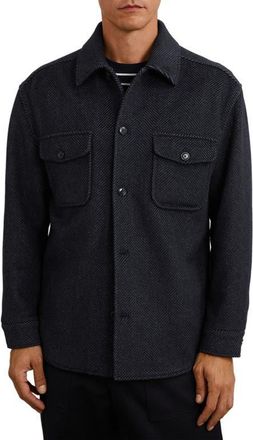 Reiss Compton Herringbone Wool Blend Shirt Jacket in Navy at Nordstrom, Size Xx-Large