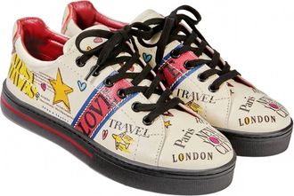 Brighton Womens Scoop Newsprint Sneakers In Beige