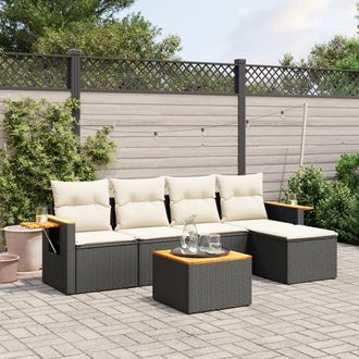 vidaXL Set De Sof&aacute;s De Jard&iacute;n 6 Piezas Y Cojines Rat&aacute;n Sint&eacute;tico Negro Vidaxl
