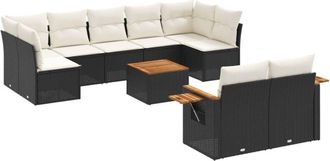 vidaXL Vidaxl - Set De Sof&aacute;s De Jard&iacute;n 10 Pzas Cojines Rat&aacute;n Sint&eacute;tico Negro