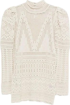 Isabel Marant Isabel Marant, Round-neck Knitwear, female, Beige, Size: 2XS Crochet Knit Mock Neck Sweater