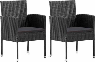 vidaXL Garden Chairs with Black Cushions 2 pcs Black Poly Rattan vidaXL