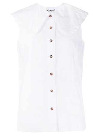 Ganni ruffled buttoned top - women - Organic Cotton - 34 - White