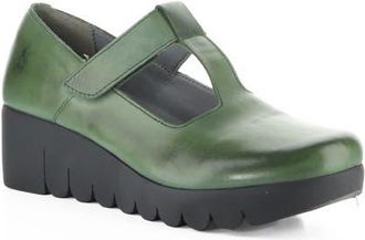 FLY London Veka T-Strap Platform Wedge Pump in 009 Green at Nordstrom, Size 39
