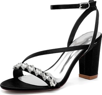 Generic Wedding Bridal Shoes Womens Heels Sandals Open Toe Fashion Chunky Heels Sandals Party Wedding Dress Shoe 8.5Cm,Black,10 UK