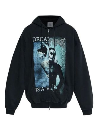 VETEMENTS graphic-print zip-up hoodie - Black