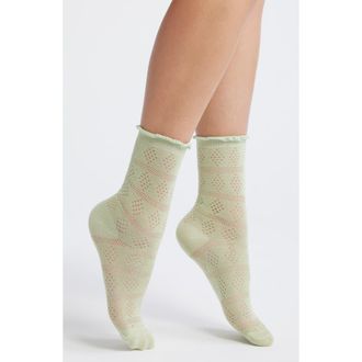 Casa Clara Love Krista Cotton Blend Pointelle Crew Socks in Fern at Nordstrom