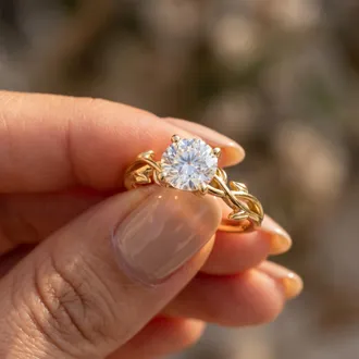 Pompeii3 1 1/4 ct Solitaire Moissanite Vine Engagement Ring 14k Yellow Gold