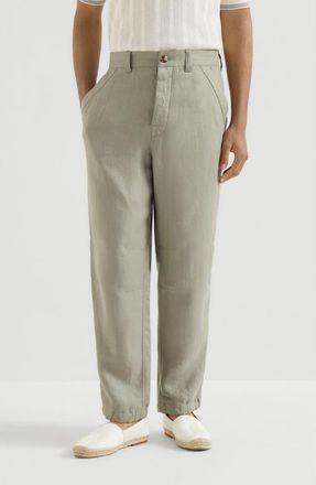Brunello Cucinelli Linen trousers with drawstring in Sage at Nordstrom, Size 54 It