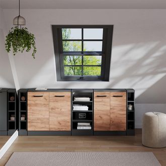 Vicco Conjunto De Armarios Para Techo Inclinado Rion, Roble Dorado, 210 Cm Lote De 5 Carcasas De Armario 60 Cm De Profundidad, Vicco