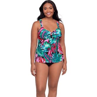 Trimshaper Lily V-Neckline Tankini Swimsuit Top in Hot Tropics at Nordstrom, Size 12