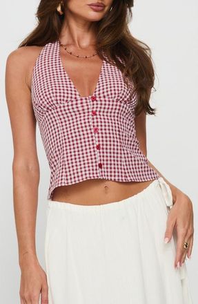 Princess Polly Isolda Gingham Button-Up Halter Top in Red Gingham at Nordstrom, Size 12