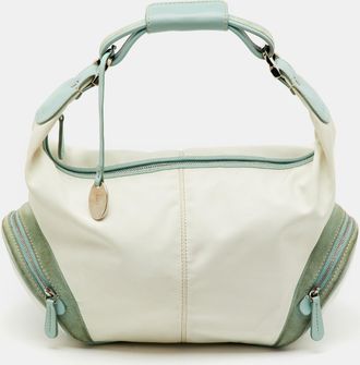 Tod's Tods Off White/green Nylon Suede And Leather Charlotte Hobo