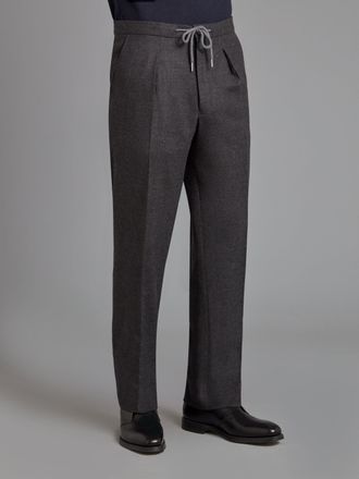 Oliver Brown Drawcord Trousers - Dark Grey Drago Flannel