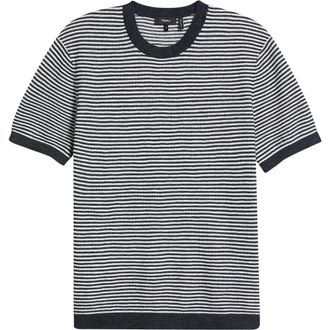Theory Kolben Stripe Linen & Cotton Blend T-Shirt in New Baltic/winter Ivory - 2Sc at Nordstrom, Size Xx-Large