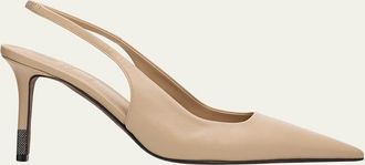 Brunello Cucinelli Leather Slingback Pumps with Monili Heel