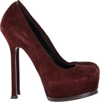 Saint Laurent Pre-owned Womens Tribtoo Platform Pumps in Burgundy Suede - Size 35.5 EU/IT