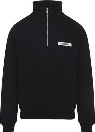 Jacquemus Black Half-Zip Logo-Patch Sweatshirt