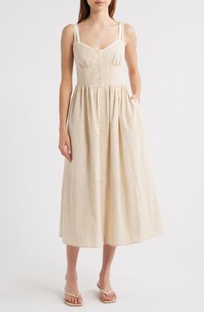 Moon River Double Strap Cotton Blend A-Line Sundress in Natural at Nordstrom Rack, Size Medium