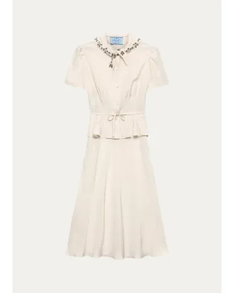 Prada Embellished Silk Tie-Waist Midi Dress