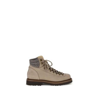 Brunello Cucinelli Beige Calf Leather Bos Taurus Lace-Up Mens Boots