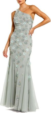 Mac Duggal Embellished One Shoulder Strappy Trumpet Gown in Sage at Nordstrom, Size 10