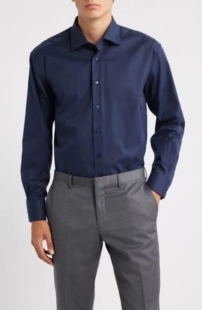 Eterna Cover Modern Fit Non-Iron Cotton Cover Shirt in Navy at Nordstrom Rack, Size 16.5 - R