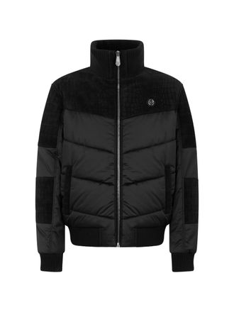 Philipp Plein Matte Nylon Puffer Jacket Textured Panel Canvas Down Jacket