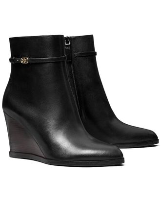 Tory Burch Double T Buckle Leather Wedge Boot