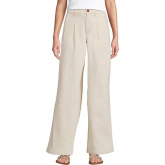 Lands End High Rise Soft Denim Pleated Wide Leg Trousers in Natural at Nordstrom, Size 12