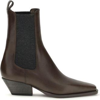 Brunello Cucinelli Brown Calf Leather Bos Taurus Ankle Womens Boots