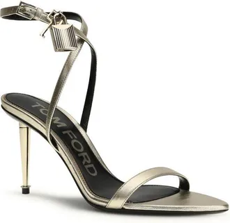 Tom Ford Womens Padlock Sandal Gold Calf Leather Bos Heels